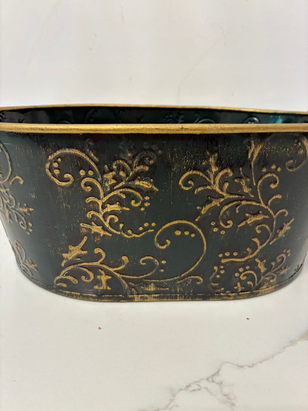 Metal Cachepot Black Gold Embossed Planter Container